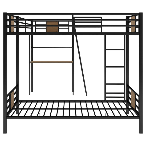 L-Shaped Twin over Twin Bunk Bed with Twin Size Loft Bed with Desk and Shelf ,Brown