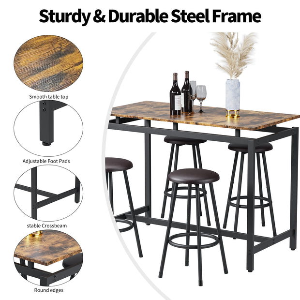 5-Piece Kitchen Counter Height Table Set, Bar Table with 4 Stools