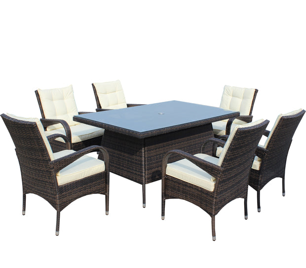 7-Piece Outdoor Dining Set with Table & 6 Chairs (Brown & Beige)