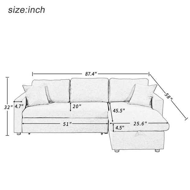 Convertible Sleeper Sofa with Storage Chaise