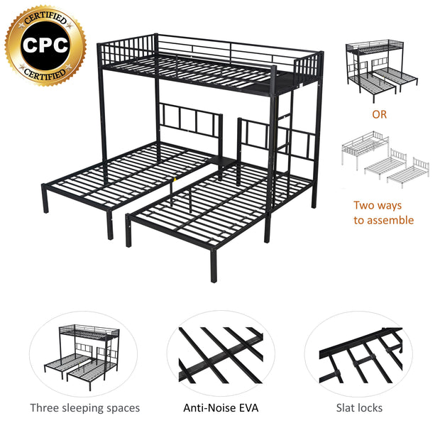 Metal Triple Twin Bunk Bed/ Can Be Separated into 3 Twin Beds