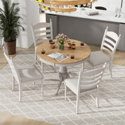 5-Piece Retro Dining Set, Wood Round Extendable Dining Table and 4 Upholstered Dining Chairs (Off White)