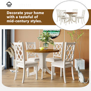 Mid-Century Solid Wood 5-Piece Round Dining Set with Upholstered Chairs, Walnut Table+Beige Chair