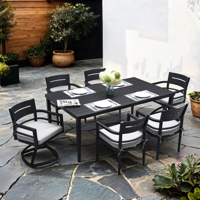 7-Piece Outdoor Aluminum Dining Set, including 4 Dining Chairs, 2 Swivel  Rockers, Sunbrella Fabric