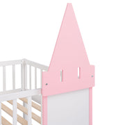 Twin Over Twin Castle Bunk Bed with Ladder - Pink