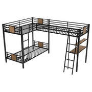 L-Shaped Twin over Twin Bunk Bed with Twin Size Loft Bed with Desk and Shelf ,Brown