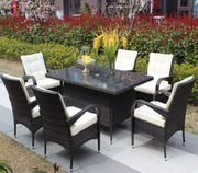 7-Piece Outdoor Dining Set with Table & 6 Chairs (Brown & Beige)