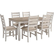 Skempton Cottage Dining Room Table Set with 6 Upholstered Chairs, Whitewash, 36"W x 60"D x 30"H