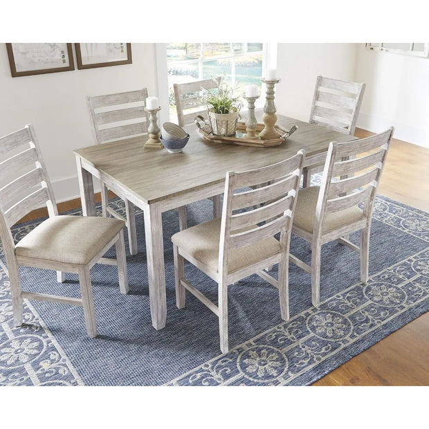 Skempton Cottage Dining Room Table Set with 6 Upholstered Chairs, Whitewash, 36"W x 60"D x 30"H