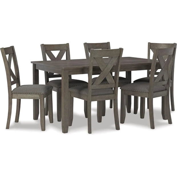 Caitbrook Rustic 7 Piece Dining Set, Include Table and 6 Chairs, Gray