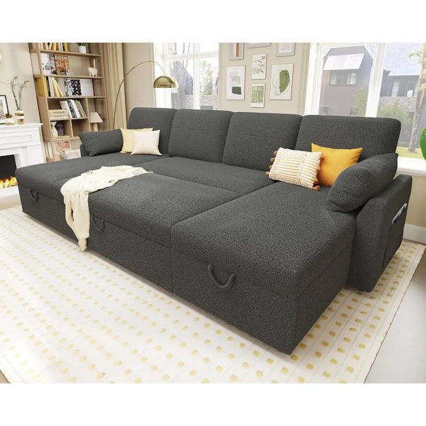 110 inch Convertible Sectional Sleeper with Double Storage Chaise