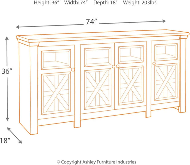 Ashley Bolanburg Two Tone Farmhouse TV Stand, Fits TVs up to 72", 3 Cabinets and Adjustable Storage Shelves