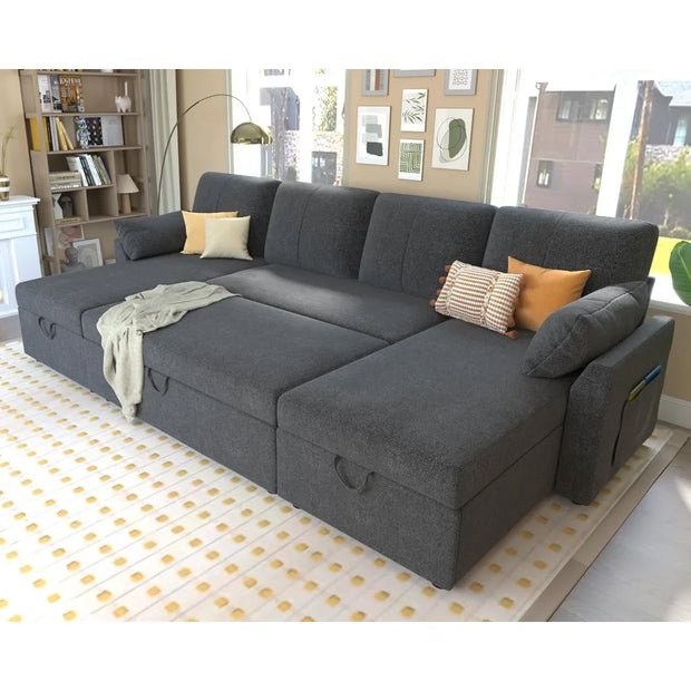 110 inch Convertible Sectional Sleeper with Double Storage Chaise