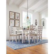 Skempton Cottage Dining Room Table Set with 6 Upholstered Chairs, Whitewash, 36"W x 60"D x 30"H