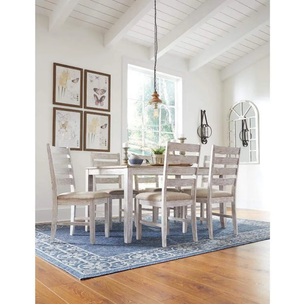 Skempton Cottage Dining Room Table Set with 6 Upholstered Chairs, Whitewash, 36"W x 60"D x 30"H