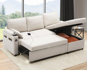 81” Convertible Sleeper Sectional with storage, USB Charger and Cup Holder-Multiple Colors