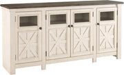 Ashley Bolanburg Two Tone Farmhouse TV Stand, Fits TVs up to 72", 3 Cabinets and Adjustable Storage Shelves