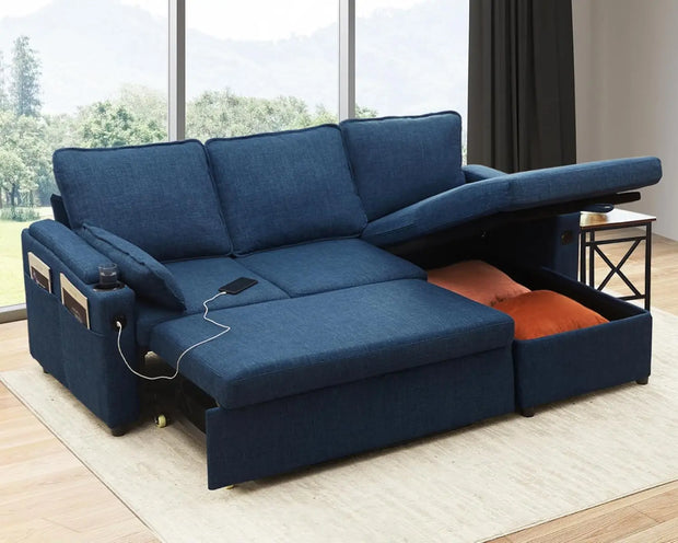 81” Convertible Sleeper Sectional with storage, USB Charger and Cup Holder-Multiple Colors