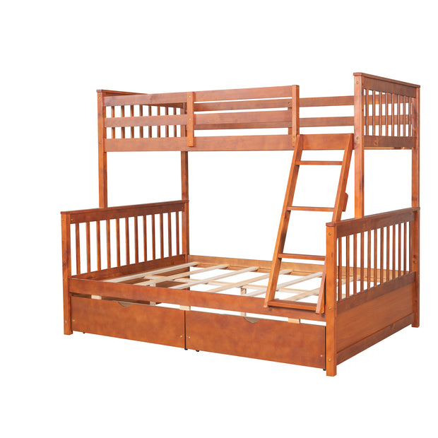 Twin-Over-Full Bunk Bed with Ladders and Two Storage Drawers