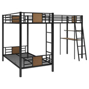 L-Shaped Twin over Twin Bunk Bed with Twin Size Loft Bed with Desk and Shelf ,Brown