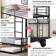 Twin Over Twin Bunk Bed Frame with Trundle. Can be Divided Into Two Beds