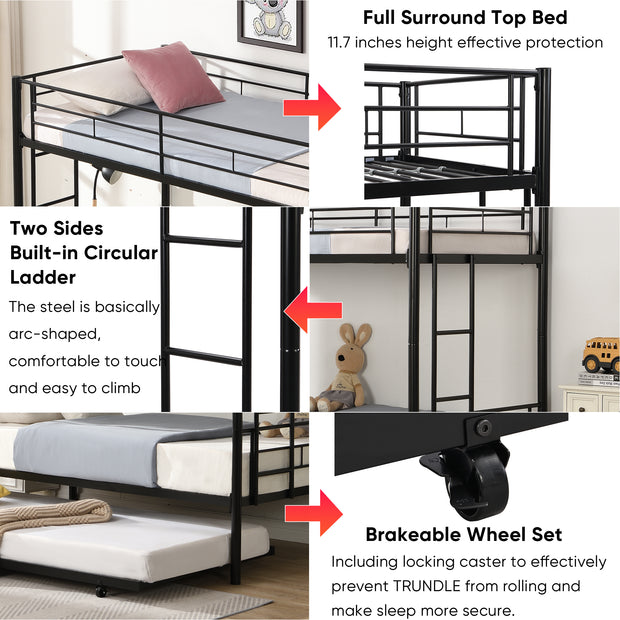 Twin Over Twin Bunk Bed Frame with Trundle. Can be Divided Into Two Beds