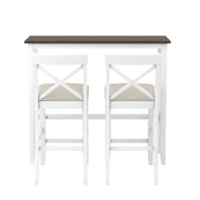 Farmhouse 48"Rectangular Wood Bar Height Dining Set with 2 Chairs, Cherry+White