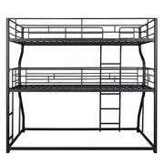 Full XL over Twin XL over Queen Size Triple Bunk Bed with Long and Short Ladder,Black