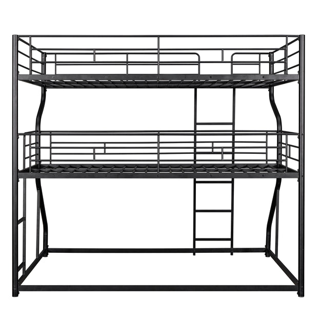 Full XL over Twin XL over Queen Size Triple Bunk Bed with Long and Short Ladder,Black