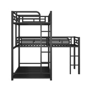 L-shaped Metal Triple Twin Size Bunk Bed, Black