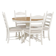 5-Piece Retro Dining Set, Wood Round Extendable Dining Table and 4 Upholstered Dining Chairs (Off White)