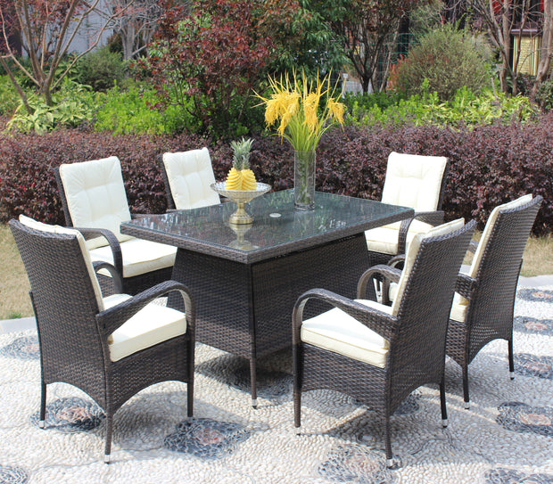 7-Piece Outdoor Dining Set with Table & 6 Chairs (Brown & Beige)