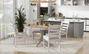 5-Piece Retro Dining Set, Wood Round Extendable Dining Table and 4 Upholstered Dining Chairs (Off White)