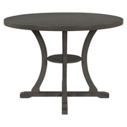 5-Piece Round Dining Set with Special-shaped Legs and an Exquisitely Designed Hollow Chair Back (Gray)