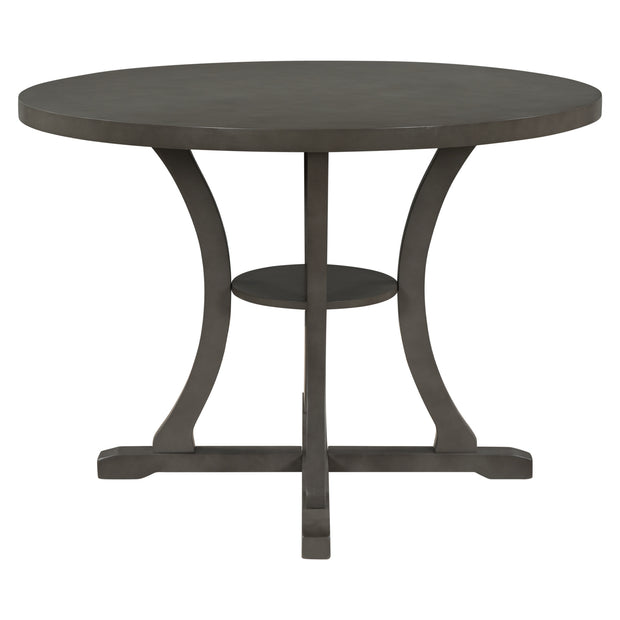 5-Piece Round Dining Set with Special-shaped Legs and an Exquisitely Designed Hollow Chair Back (Gray)