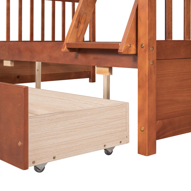 Twin-Over-Full Bunk Bed with Ladders and Two Storage Drawers