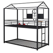 Twin Over Twin Metal Bunk Bed , House With Slide,Three Colors Available.(Black with Red Slide