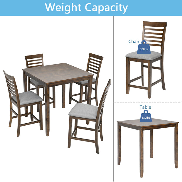 5 Piece Acacia Wood Counter Height Dining Set in Walnut