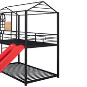 Twin Over Twin Metal Bunk Bed , House With Slide,Three Colors Available.(Black with Red Slide