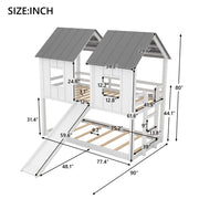 Twin over Twin House Bunk Bed with Slide and Windows,White