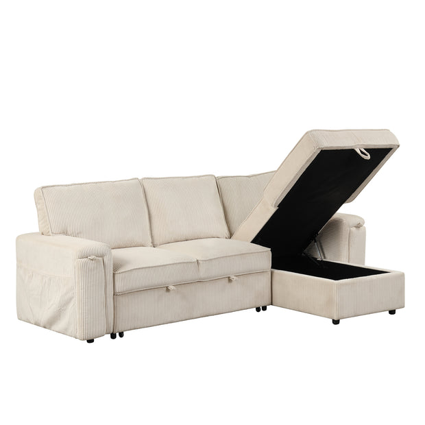 Convertible Sleeper Sectional  with Reversible Storage Chaise and retractable cup holders .