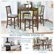 5 Piece Acacia Wood Counter Height Dining Set in Walnut