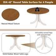 Mid-Century Solid Wood 5-Piece Round Dining Set with Upholstered Chairs, Walnut Table+Beige Chair