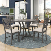 5-Piece Round Dining Set with Special-shaped Legs and an Exquisitely Designed Hollow Chair Back (Gray)