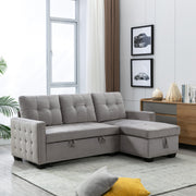 77 Inch Reversible Sleeper Sectional with Storage Chaise, Light Grey