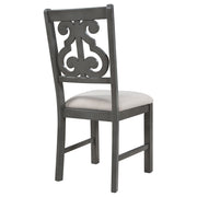 5-Piece Round Dining Set with Special-shaped Legs and an Exquisitely Designed Hollow Chair Back (Gray)