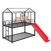 Twin Over Twin Metal Bunk Bed , House With Slide,Three Colors Available.(Black with Red Slide