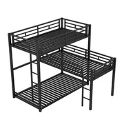 L-shaped Metal Triple Twin Size Bunk Bed, Black