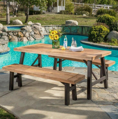 3 Piece Wood Outdoor Picnic Style Dining Set