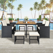 9 Piece All-Weather PE Wicker Dining Table Set with Wood Tabletop